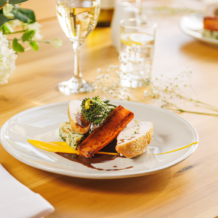 Roast Chicken Supreme with Garlic & Herb Butter, Squash Puree, Thyme Jus & Crushed New Potato with Fresh Herbs